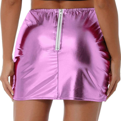 Womens Metallic Shiny Skirts Winter Warm A-Line Mini Skirt.