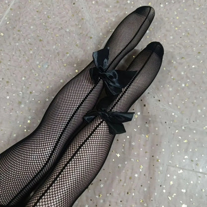 Fishing Net Stockings for Baby Girls Cute Large Bow Lolita Pantyhose Fad Sexy Black Hollow Mesh Nylon Tights Children&