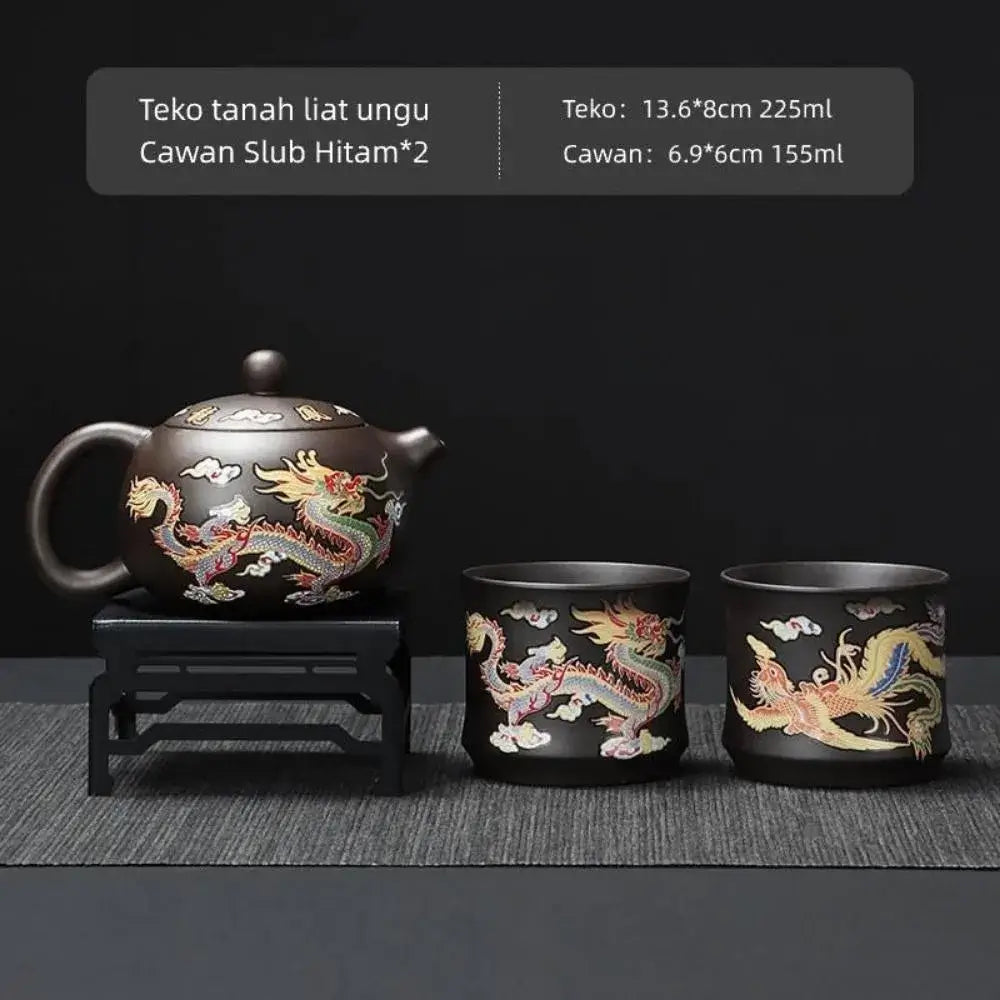 Ceramic Purple Clay Teapot Color-changing Dragon and Phoenix Design Teapot Tea Cup Set Hand-made Infuser Teapot Tea Maker