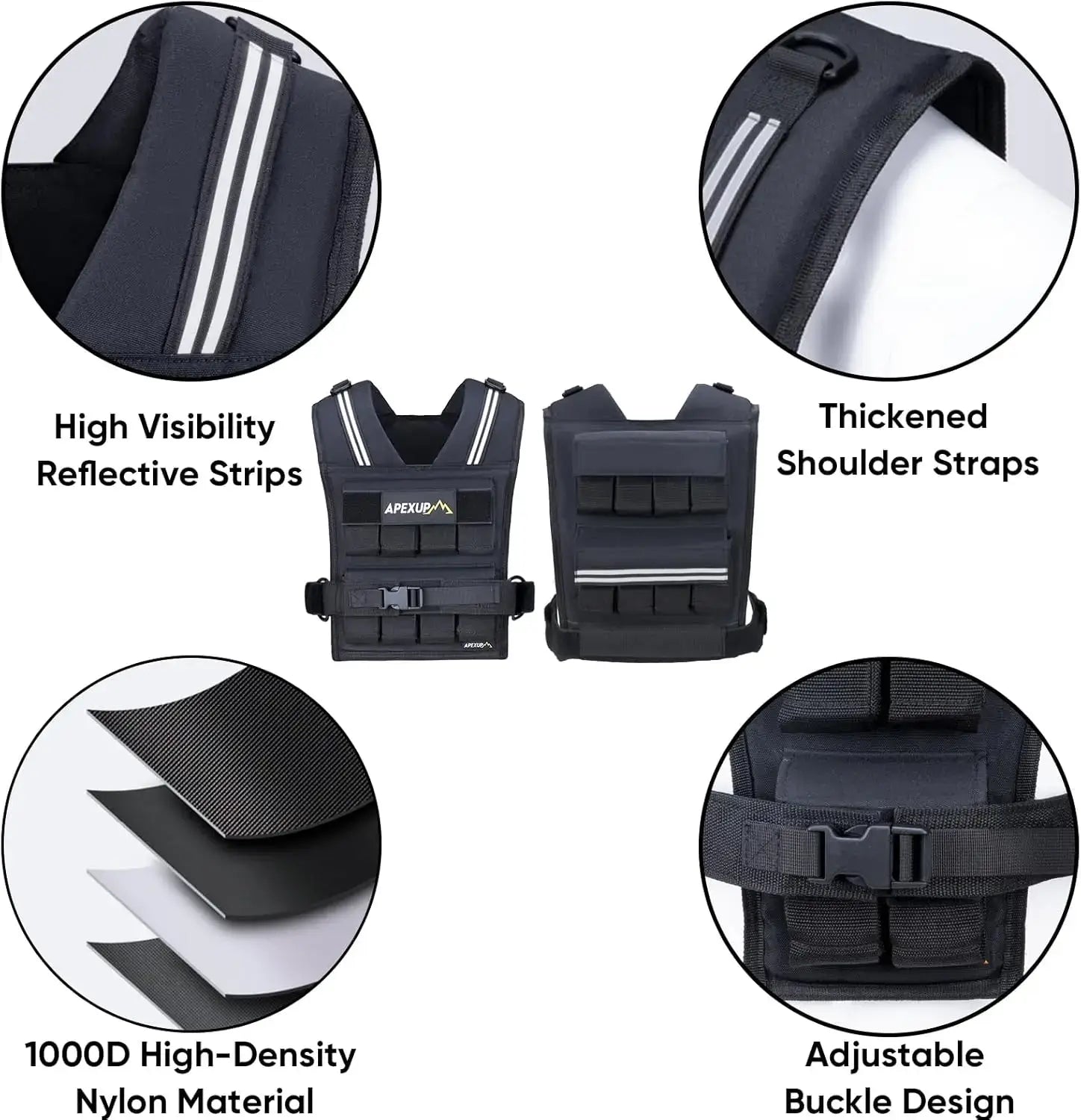Adjustable Weighted Vest Men 20lbs/30lbs/40lbs Weights with Reflective Stripe, Weight Vest Woman Workout Vest for Strength Train