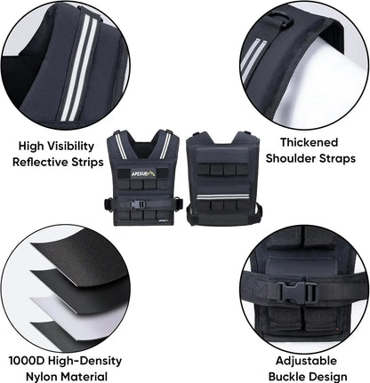 Adjustable Weighted Vest Men 20lbs/30lbs/40lbs Weights with Reflective Stripe, Weight Vest Woman Workout Vest for Strength Train