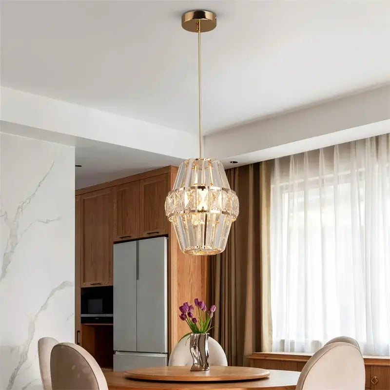 Modern Crystal Pendant Light with Gold-Tone Details