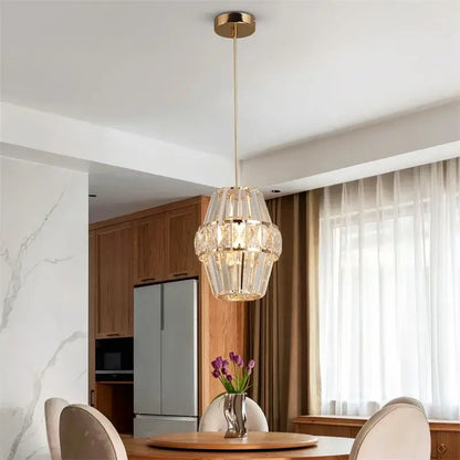 Modern Crystal Pendant Light with Gold-Tone Details