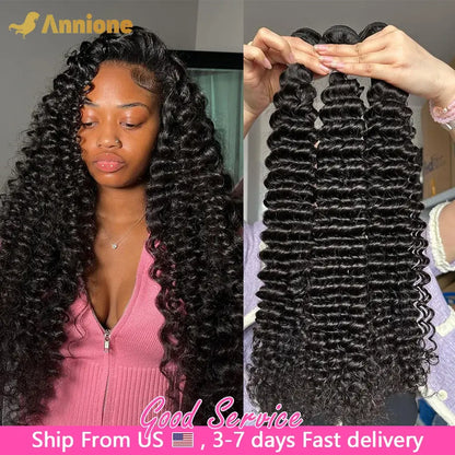 Deep Wave Bundles 100% Human Hair Curly Hair Bundles 12A Raw Hair Bundles 1/3/4 PC Brazilian Kinky Curly Hair Bundles Human Hair