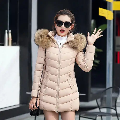 Autumn Female Middle Length Jacket Coat Women Fake Fur Collar Parkas