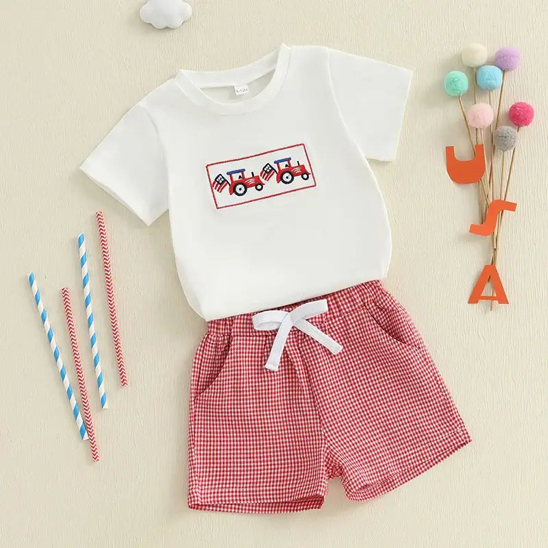 Infant Boy Patriotic Outfit American Flag Tank Top and Denim Shorts Set for 4th of July Celebration with Style