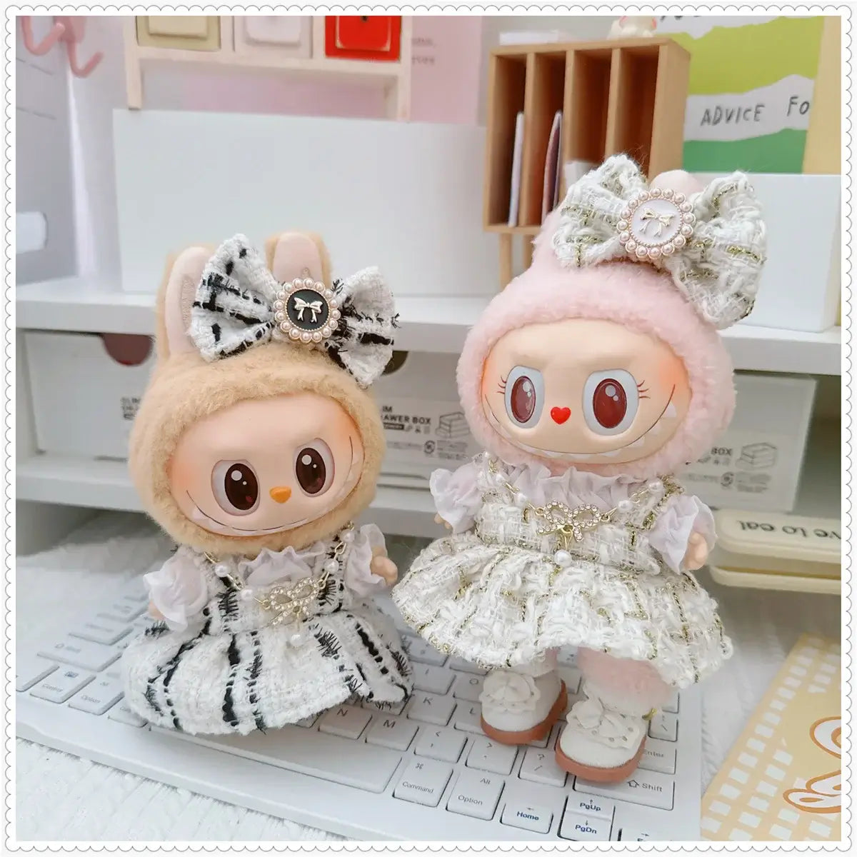 17cm Labubu Doll Accessories Clothes Advanced Luxury Design Sweet Woolen Shawl Suit Skirt Labubu Clothes Messenger Bag Loafers