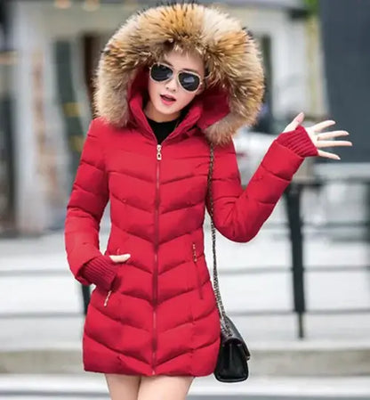 Autumn Female Middle Length Jacket Coat Women Fake Fur Collar Parkas