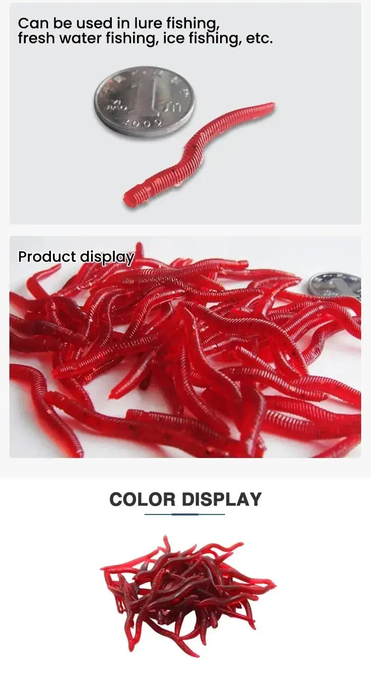 Red Worm Soft Fishing Lures, 3.5–10 cm Options