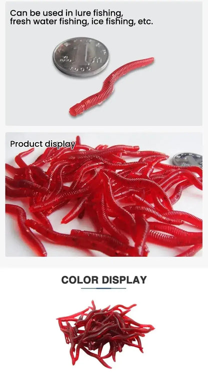 Red Worm Soft Fishing Lures, 3.5–10 cm Options