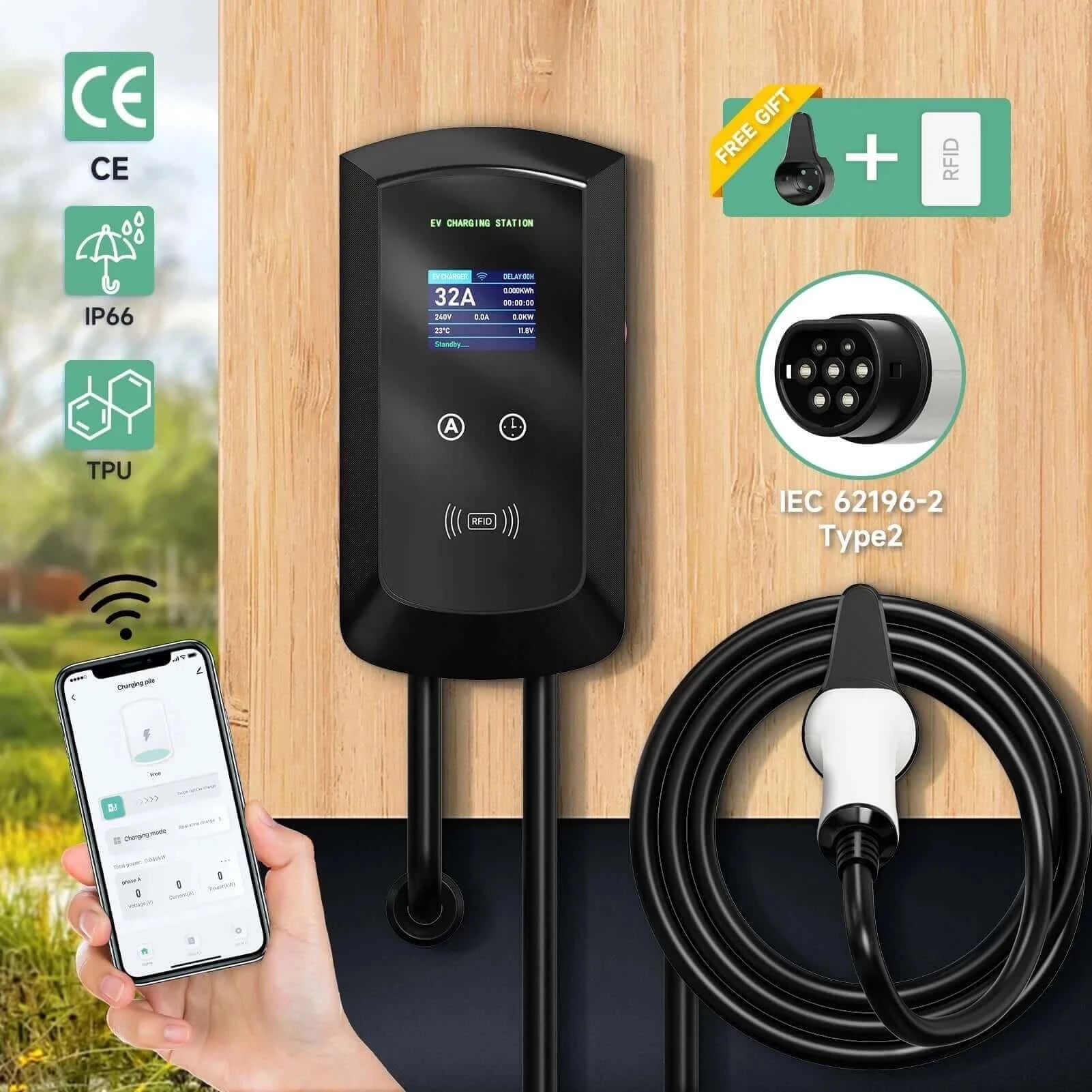 EV Charging Station 32A Electric Vehicle Car Charger EVSE Wallbox