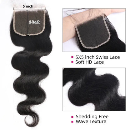 PerisModa Body Wave Bundles With Closure 12A 5x5 4x4 HD Transparent Lace Virgin Brazilian Human Hair Extensions Natural Hair