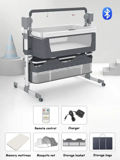 Electric Baby Bed Baby Crib Bluetooth Luxury Portable Baby Easy to Clean Travel Bed with Mattress Cradle for Newborns Infant Cot