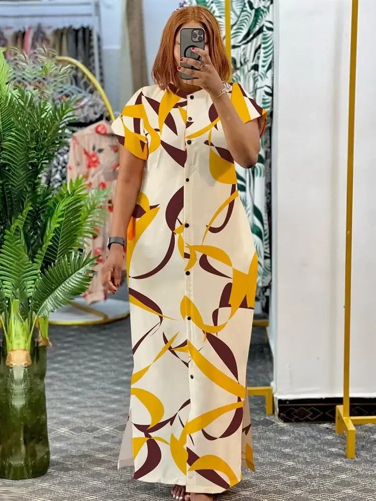 Wmstar Plus-Size Printed Collared Maxi Dress