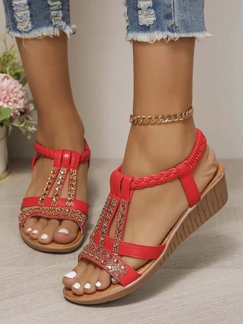 Shoes for Women Summer Women Wedge Bohemia Rhinestones Casual Platform