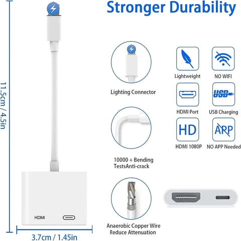 8Pin Port to HDMI Adapter 1080P Screen Converter Compatible iPhone to.