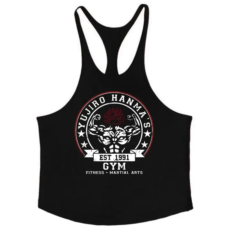 Anime Baki Hanma Print Stringer Tank Top for Men Y-Back Vest Muscle Training Undershirt Athletic Tops Gym Workout Bodybuilding