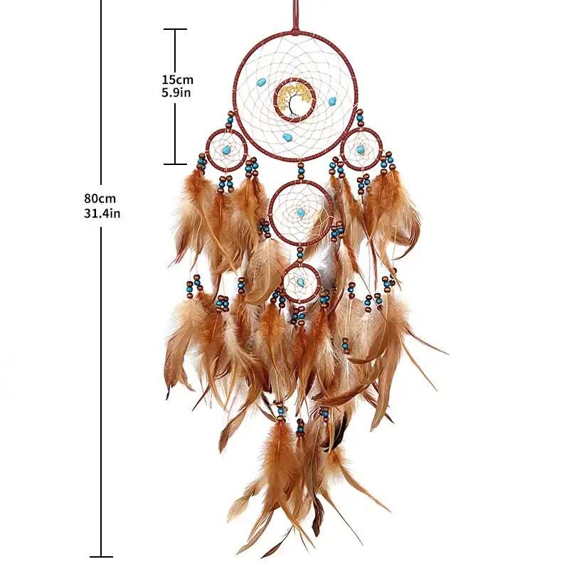 Dream Catcher Handmade Crystal Stone Brown Feathers Wind Chimes Living Room Bedroom Hanging Ornaments Festival Gifts Home Decor