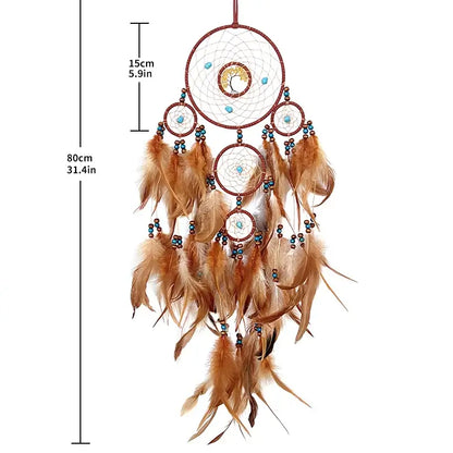 Dream Catcher Handmade Crystal Stone Brown Feathers Wind Chimes Living Room Bedroom Hanging Ornaments Festival Gifts Home Decor