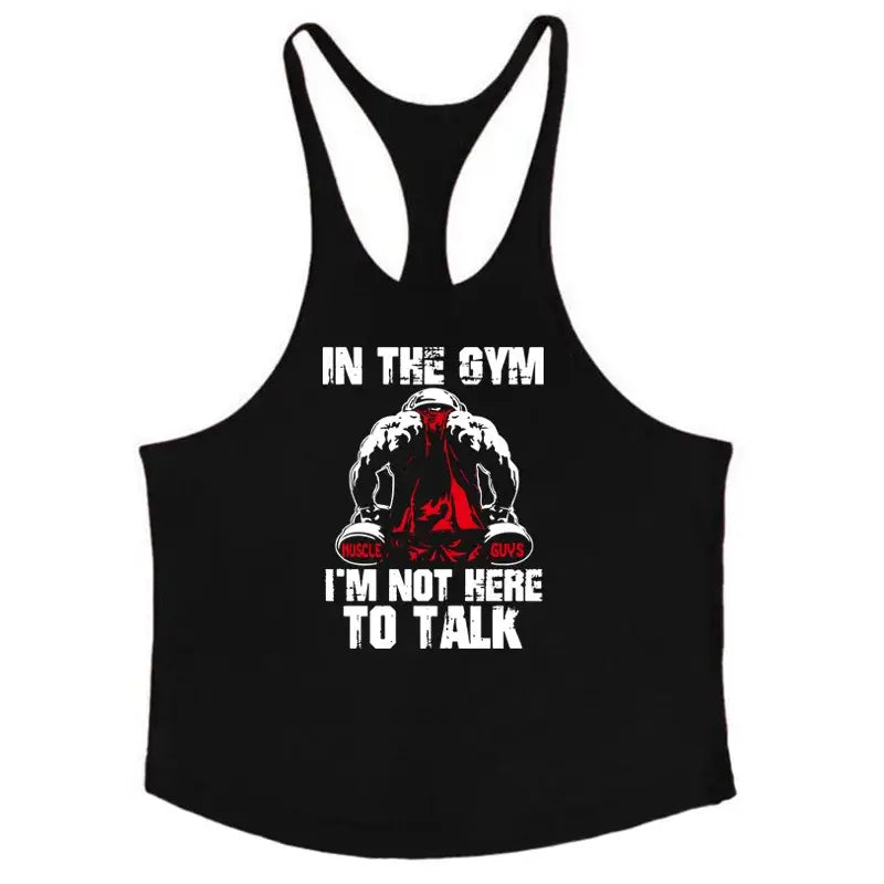 Men Y-Back Gym Tank Top Racerback Cotton Workout Tank Deep Cut Armholes Loose Fit Singlet For Powerlifting Running Gym Training