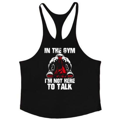Men Y-Back Gym Tank Top Racerback Cotton Workout Tank Deep Cut Armholes Loose Fit Singlet For Powerlifting Running Gym Training