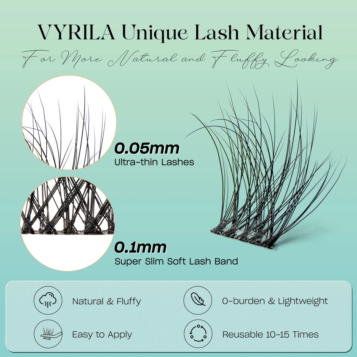 VYRILA Individual Cluster Lashes – C Curl 3D Wispy DIY Eyelash Extensions | 0.05–0.07mm Super Thin Band | Reusable Natural Look