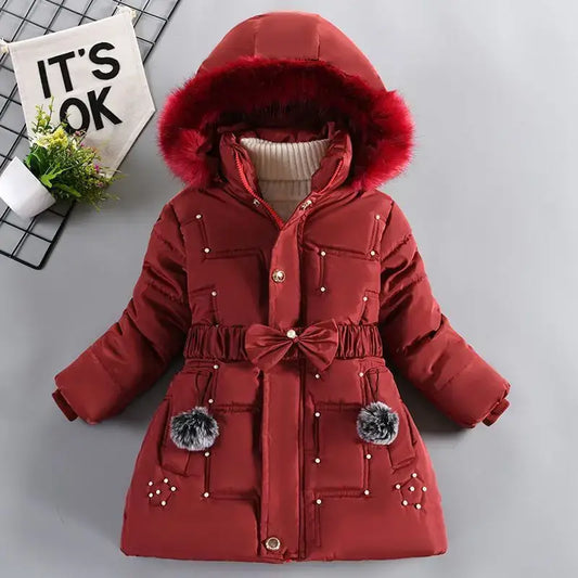 Thick Keep Warm Winter Girls Jacket Detachable Hat Plush Collar Hooded