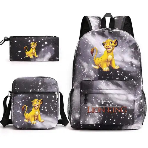 3Pcs Disney The Lion King Simba Bookbag Kids Backpack Boys Girls