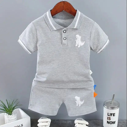 Infant Baby Boy Summer Dinosaur Polo Shirt &amp; Shorts Set