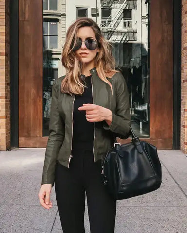 Chic Lady Slim Fit Faux Leather Jacket Women Classic Moto Biker PU