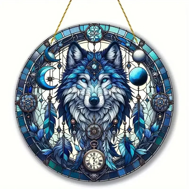 Wolf and Dream Catcher Acrylic Sunlight Catcher, Suitable for Home Porch, Courtyard and Garden Decoration, A Gift for Loved Ones