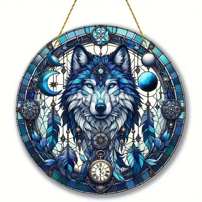 Wolf and Dream Catcher Acrylic Sunlight Catcher, Suitable for Home Porch, Courtyard and Garden Decoration, A Gift for Loved Ones