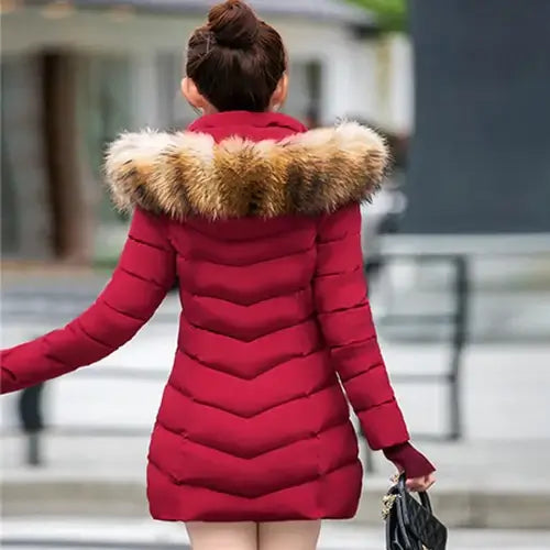 Autumn Female Middle Length Jacket Coat Women Fake Fur Collar Parkas