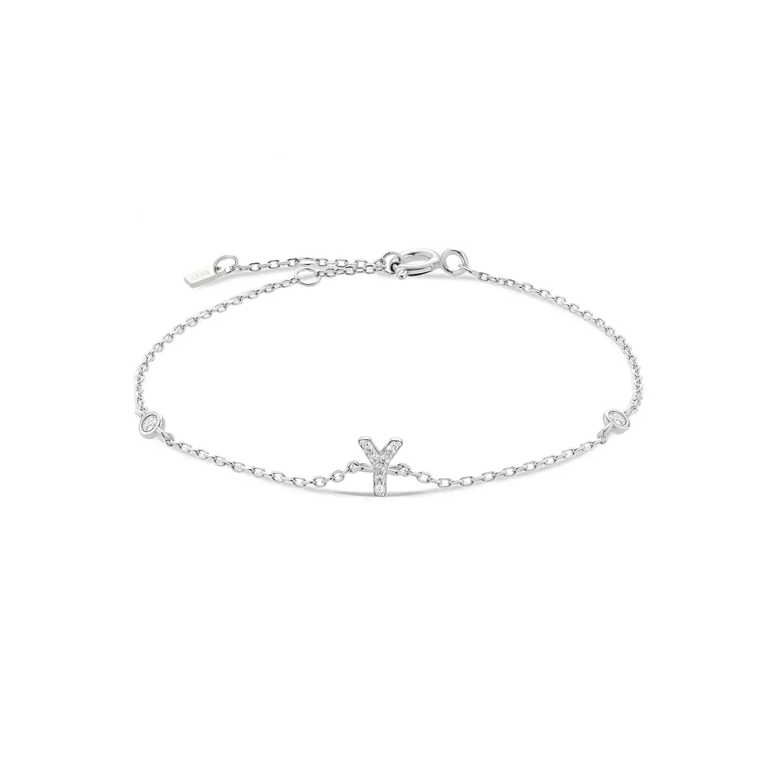 925 Sterling Silver Initial 26 Letters Alphabet Monogram Gold Name Bracelet Crystal CZ Zircon 2021 Fashionable Jewelry