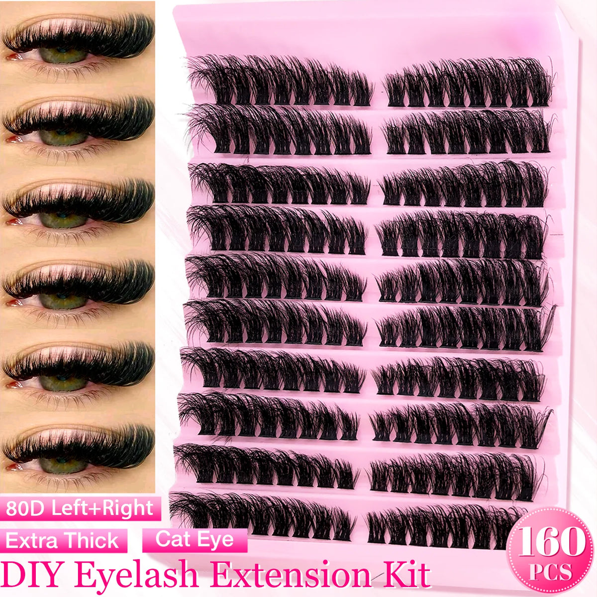 Eimny Individual Cluster Lashes – 160pcs | 8–16mm Mixed Tray | 80D–100D Volume | DIY Eyelash Extensions | Natural Look