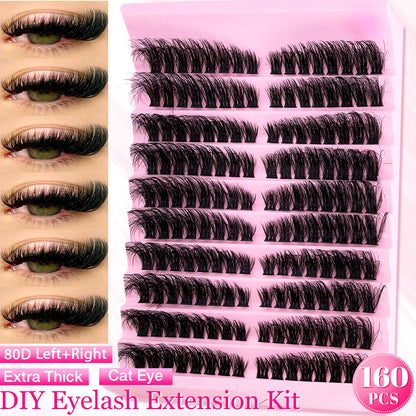 Eimny Individual Cluster Lashes – 160pcs | 8–16mm Mixed Tray | 80D–100D Volume | DIY Eyelash Extensions | Natural Look
