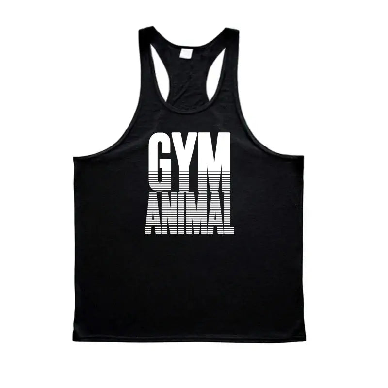 GYM ANIMAL Print Y Back Fitness Stringer Tank Top Mens Cotton Muscle Sleeveless Shirt Bodybuilding Clothing Workout Singlets