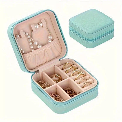 Square Jewelry Organizer Box with Lid | 6-Color Travel Case for Earrings, Necklaces &amp; Rings - Gift for Women