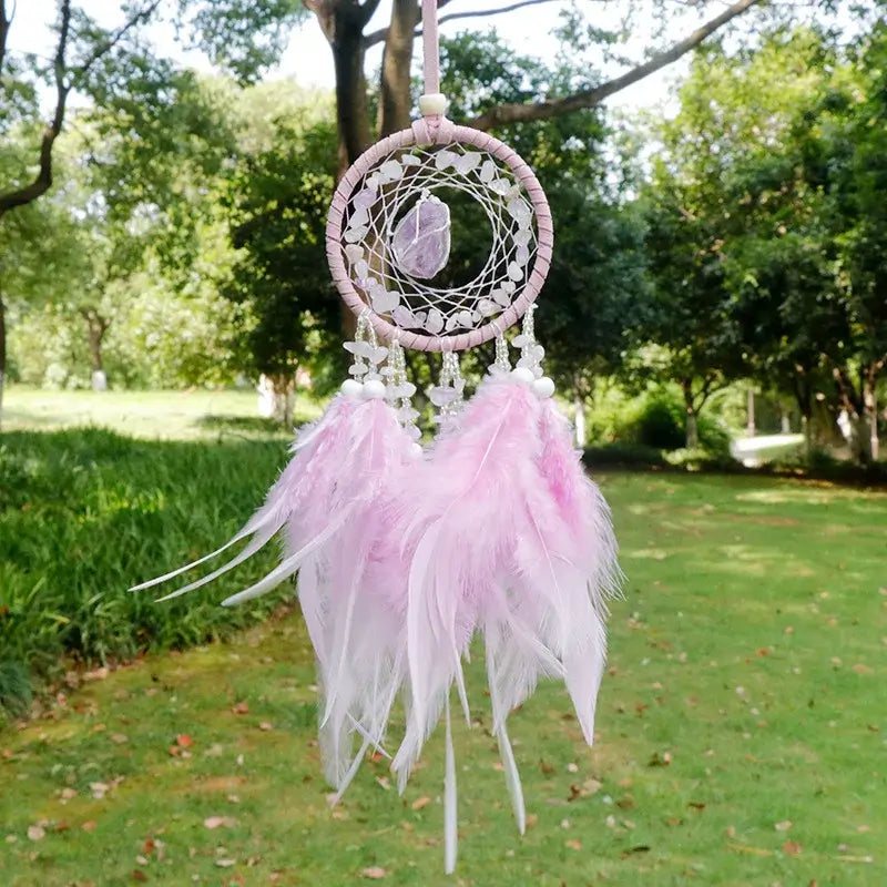 Natural Crystal Dream catchers 7 Chakra Gemstone Dream Catcher Amulet Feather Dream Catchers Bedroom Wall  Hangings Decor