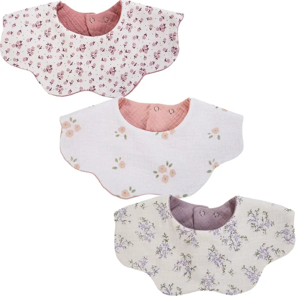 3Pcs/Lot Cute Bear Flower Print Baby Bibs Muslin Cotton Double Side Infant Boys Girls Feeding Burp Cloths Thicken Adjustable Bib