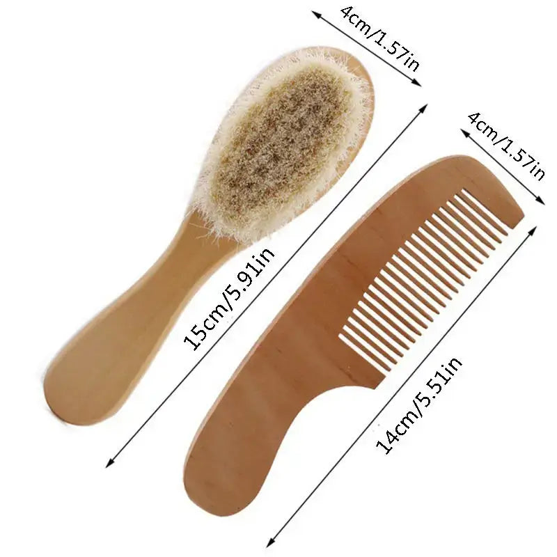 Newborn Baby Wool Wood Brush Comb Head Massage Tool Portable Baby Comb Bath Brush Comb，Special For Real Hair Wigs
