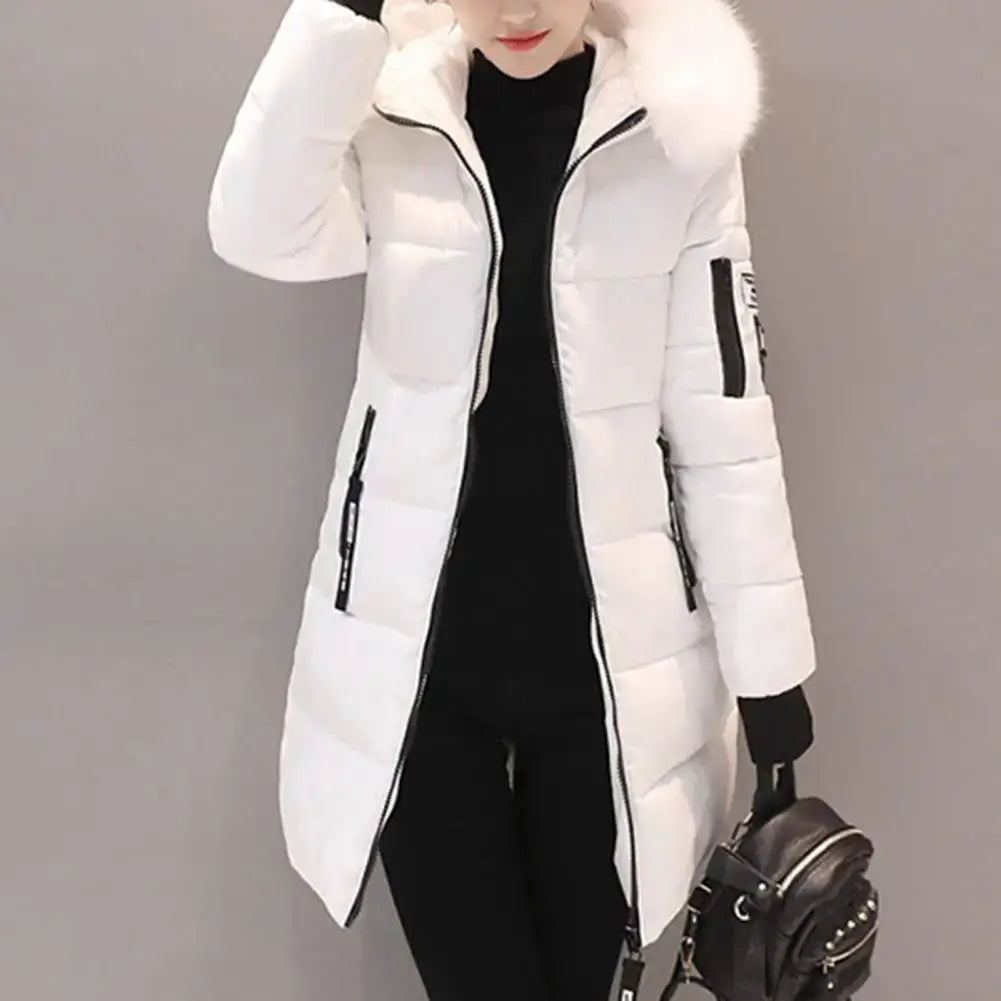 Women Winter Cotton Coat Hooded Mid Length Outerwear Windproof Warm