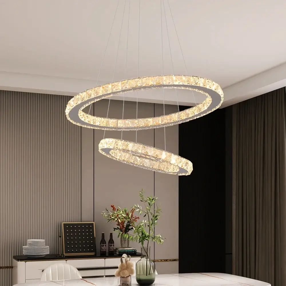 GreeLustr Crystal Ring Pendant Light, Selectable Controls