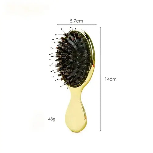 Mini Boar Bristle Hair Brush Small Hair Brush for Travel Mirror Comb