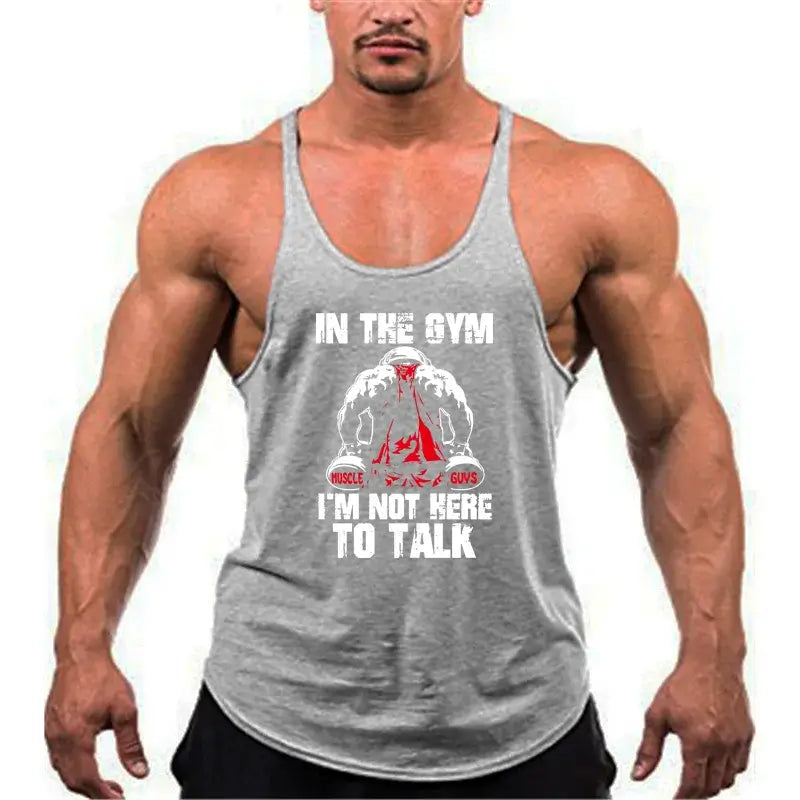 Men Y-Back Gym Tank Top Racerback Cotton Workout Tank Deep Cut Armholes Loose Fit Singlet For Powerlifting Running Gym Training