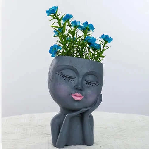 Little Girl Head Succulent Plant Flower Pot Floor Simple Character.