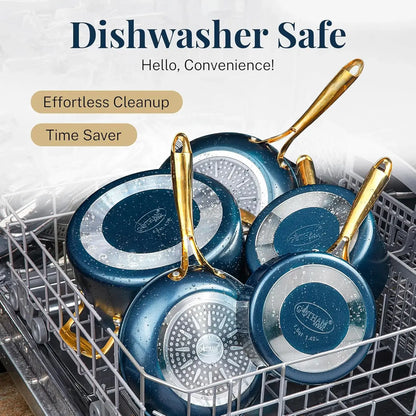 15 Pc Navy Ceramic Non-Stick Cookware Set