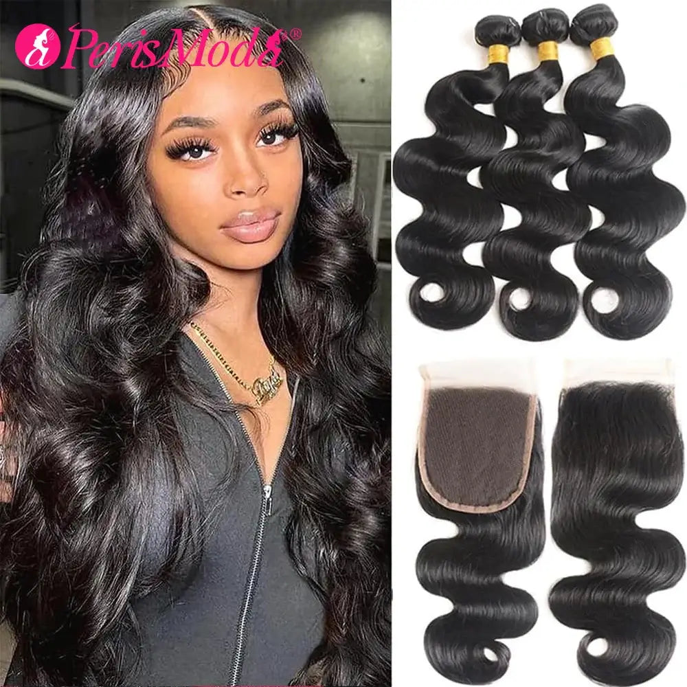 PerisModa Body Wave Bundles With Closure 12A 5x5 4x4 HD Transparent Lace Virgin Brazilian Human Hair Extensions Natural Hair