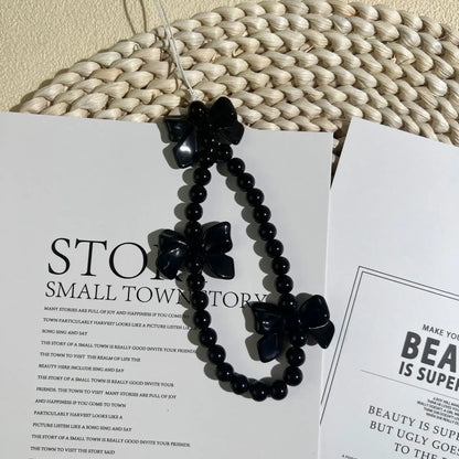 1pc Charm Bowknot Mobile Phone Chains For Women Girls Telephone Charm Strap Pink Black Acrylic Pearl Beaded Lanyard Jewelry Gift