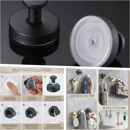 Matte Black Towel Hook (2-Pack) Shower Suction Wall Mounted Removable Hanger for Bathroom Coat Robe Bedroom Kitchen Hotel Pool